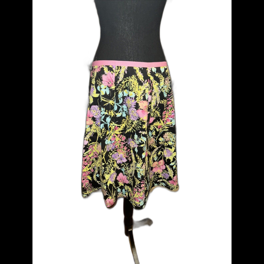 Rafaella Womens Black Floral Midi Skirt Size 10 Whimsygoth Fairygrunge